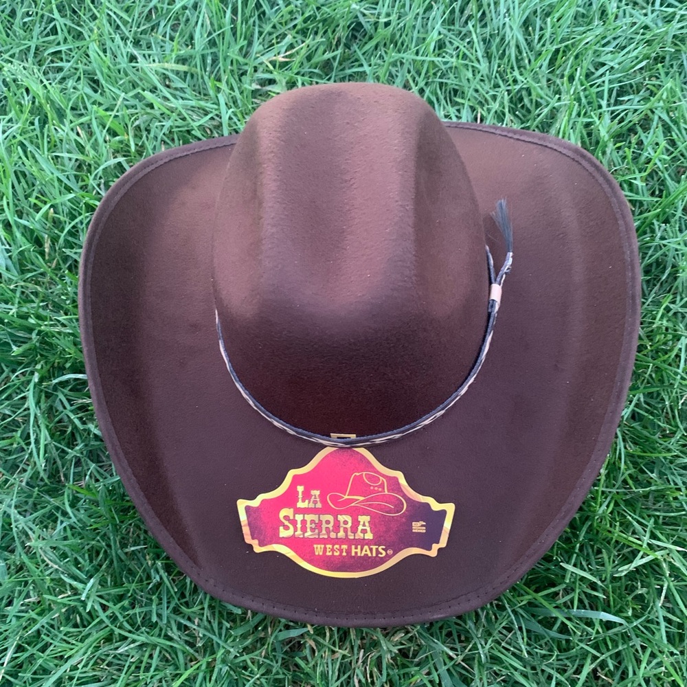 Men's Brown Faux Felt Cowboy Hat Tejana Sombrero - Picture 3 of 6